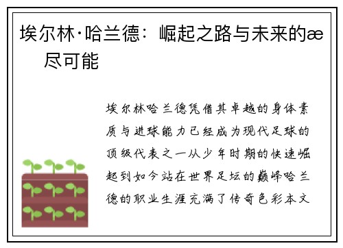 埃尔林·哈兰德：崛起之路与未来的无尽可能